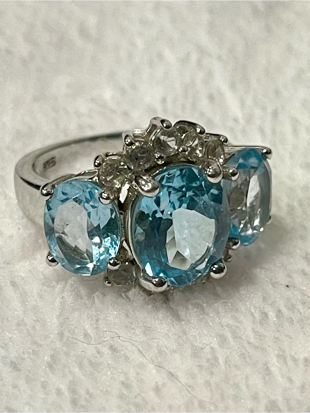 SETA Blue Topaz and CZ Cluster Ring in 925 Sterling Silver SZ 8